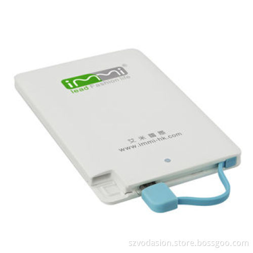 2014 New Fashion Credit Card Portable 1500mAh/2000mAh/2500mAh Power Bank with Built-in Cable